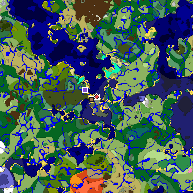 Predicted biome map of Java 1.21.4 seed 8218233276278290510 around estimated spawn