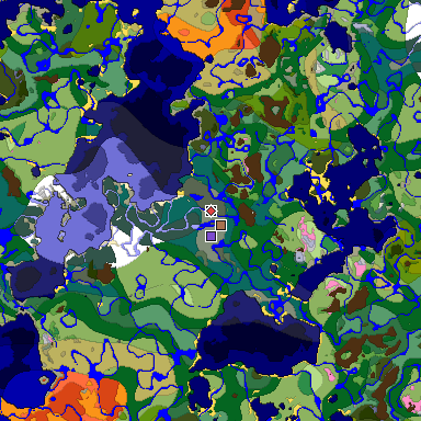Predicted biome map of Java 1.21.4 seed -7454174716340104348 around estimated spawn