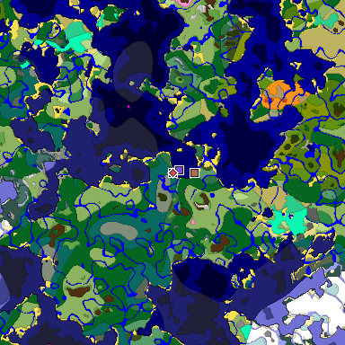 Predicted biome map of Java 1.21.4 seed 5319756125195448817 around estimated spawn