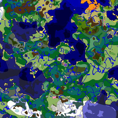 Predicted biome map of Java 1.21.4 seed -737940868852656415 around estimated spawn