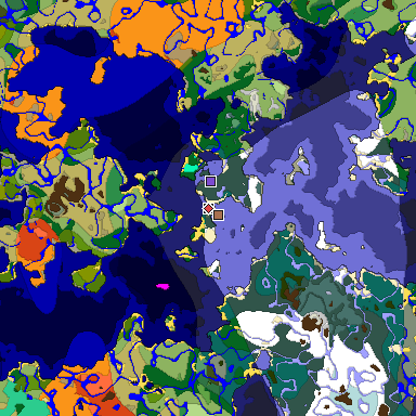 Predicted biome map of Java 1.21.4 seed 3129585543610057774 around estimated spawn
