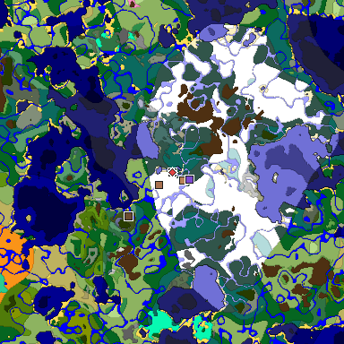 Predicted biome map of Java 1.21.4 seed -3412912091249507780 around estimated spawn