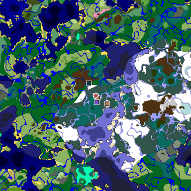 Predicted biome map of Java 1.21.4 seed 7408574875902200792 around estimated spawn