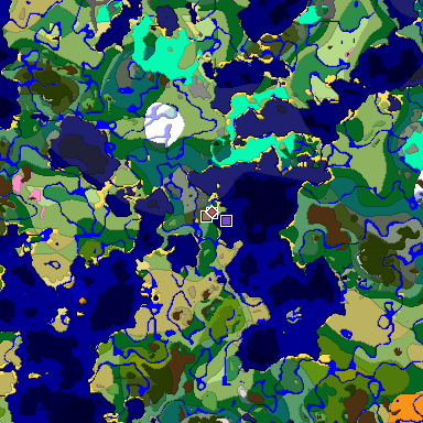 Predicted biome map of Java 1.21.4 seed -4910584011446893168 around estimated spawn