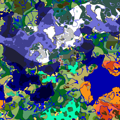 Predicted biome map of Java 1.21.4 seed -3025454522866150063 around estimated spawn