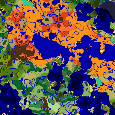 Predicted biome map of Java 1.21.4 seed 8911973113502667938 around estimated spawn
