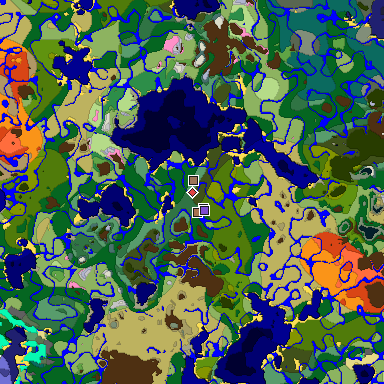 Predicted biome map of Java 1.21.4 seed -3217661762213745696 around estimated spawn
