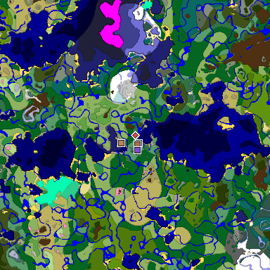 Predicted biome map of Java 1.21.4 seed -891012498366003527 around estimated spawn