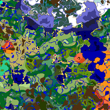 Predicted biome map of Java 1.21.4 seed 8309181798397186949 around estimated spawn