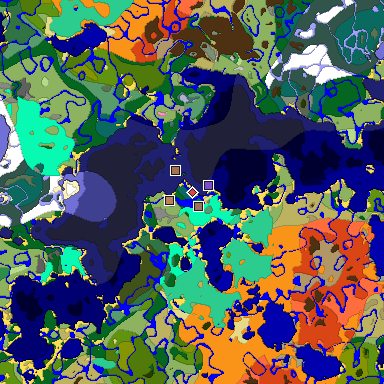 Predicted biome map of Java 1.21.4 seed 997831187240732339 around estimated spawn