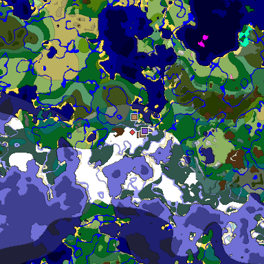 Predicted biome map of Java 1.21.4 seed 7988532039544678762 around estimated spawn