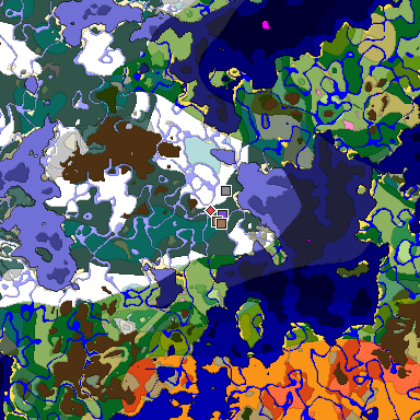 Predicted biome map of Java 1.21.4 seed -4161411558762713932 around estimated spawn