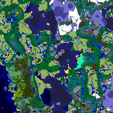 Predicted biome map of Java 1.21.4 seed 5280617638291331333 around estimated spawn
