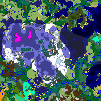 Predicted biome map of Java 1.21.4 seed 5669247012330369965 around estimated spawn