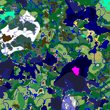 Predicted biome map of Java 1.21.4 seed -8400252130822836891 around estimated spawn