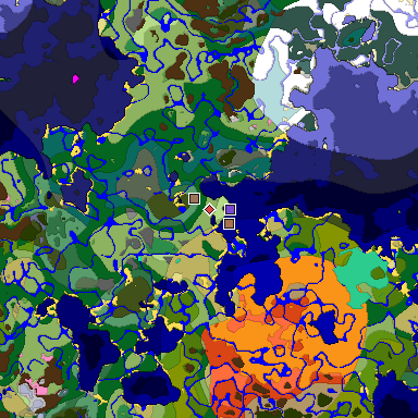 Predicted biome map of Java 1.21.4 seed -5814880333912305393 around estimated spawn