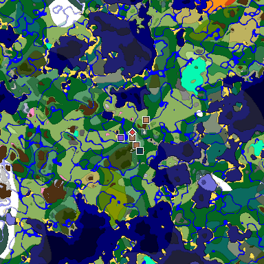 Predicted biome map of Java 1.21.4 seed -4412278023887247939 around estimated spawn