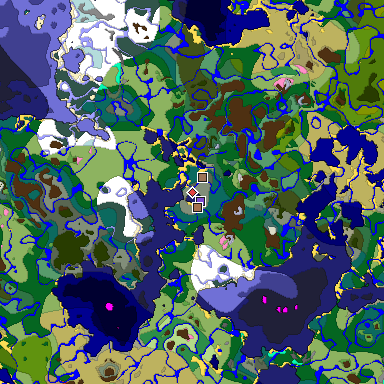 Predicted biome map of Java 1.21.4 seed 8444017829224541322 around estimated spawn