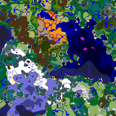 Predicted biome map of Java 1.21.4 seed 1643306419673353480 around estimated spawn