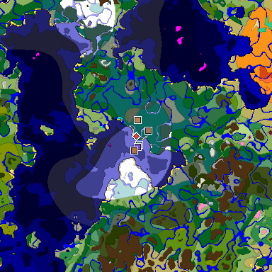 Predicted biome map of Java 1.21.4 seed -2405821002682411391 around estimated spawn