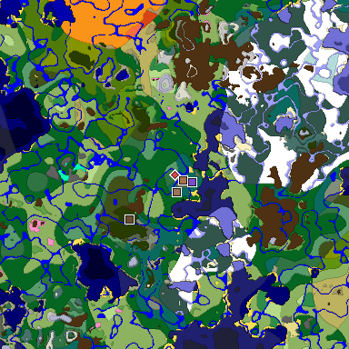 Predicted biome map of Java 1.21.4 seed -4838467953697222619 around estimated spawn