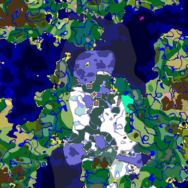 Predicted biome map of Java 1.21.4 seed 7557664575797624623 around estimated spawn