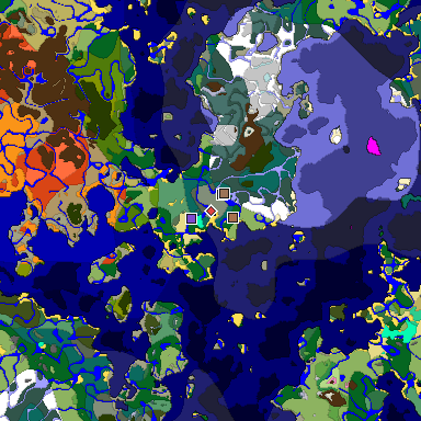 Predicted biome map of Java 1.21.4 seed -8867543232652468972 around estimated spawn