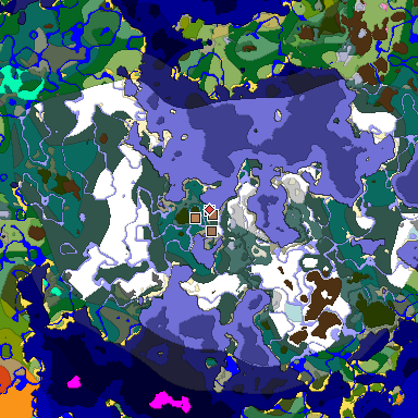 Predicted biome map of Java 1.21.4 seed -9084894072717428936 around estimated spawn