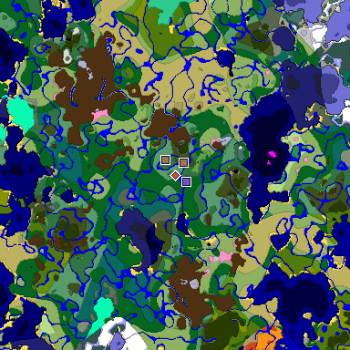 Predicted biome map of Java 1.21.4 seed 8989952217274768468 around estimated spawn