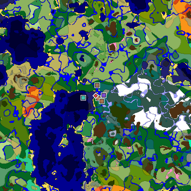 Predicted biome map of Java 1.21.4 seed 8237693148294196745 around estimated spawn
