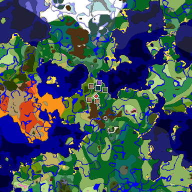 Predicted biome map of Java 1.21.4 seed -5191858655677909929 around estimated spawn