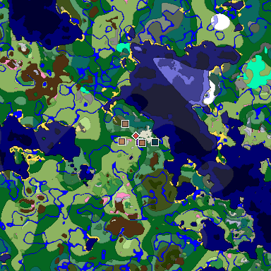 Predicted biome map of Java 1.21.4 seed -8529606434182081111 around estimated spawn