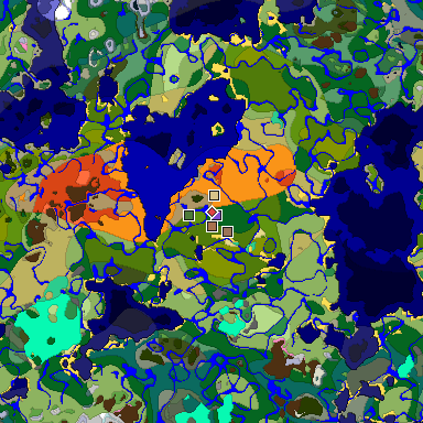Predicted biome map of Java 1.21.4 seed 7279414258513079241 around estimated spawn