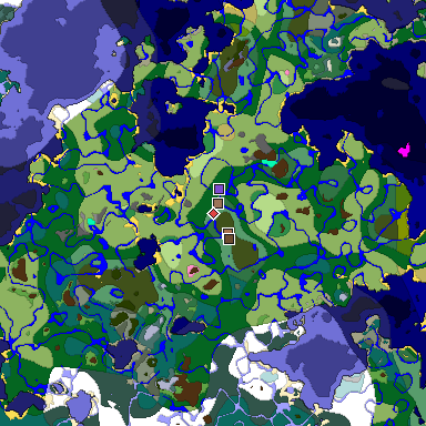Predicted biome map of Java 1.21.4 seed -7507582236235397265 around estimated spawn