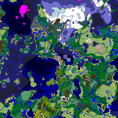 Predicted biome map of Java 1.21.4 seed -9085203486177794198 around estimated spawn