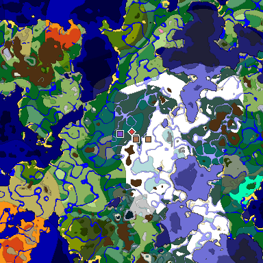 Predicted biome map of Java 1.21.4 seed 209696123902914985 around estimated spawn