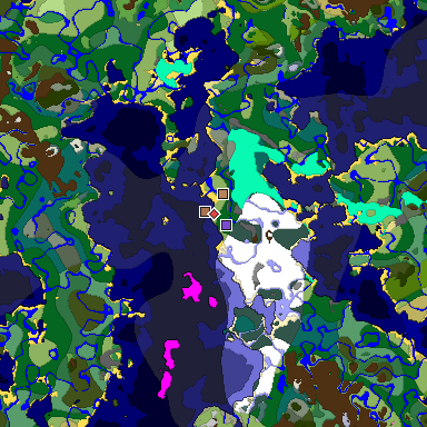 Predicted biome map of Java 1.21.4 seed -5030310528498507923 around estimated spawn