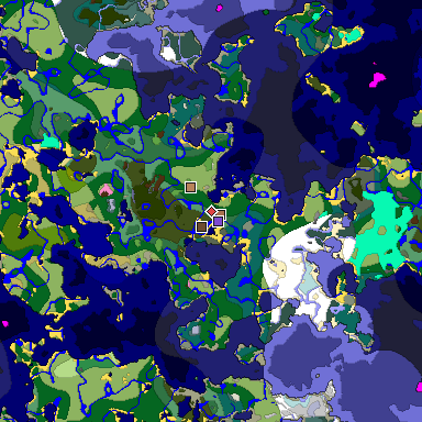 Predicted biome map of Java 1.21.4 seed 4960537332586545728 around estimated spawn