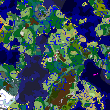 Predicted biome map of Java 1.21.4 seed 3555506950615192752 around estimated spawn