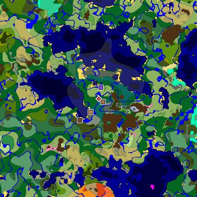 Predicted biome map of Java 1.21.4 seed 1378302727722264645 around estimated spawn