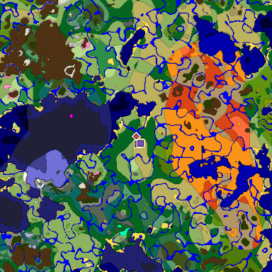 Predicted biome map of Java 1.21.4 seed 8759003628754353772 around estimated spawn
