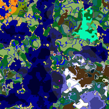 Predicted biome map of Java 1.21.4 seed -2851956802194179305 around estimated spawn