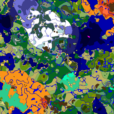 Predicted biome map of Java 1.21.4 seed 1721593809244702844 around estimated spawn