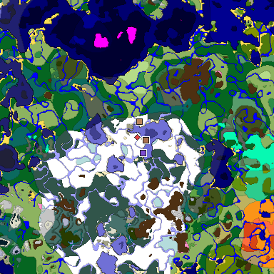 Predicted biome map of Java 1.21.4 seed 6231306917379343715 around estimated spawn