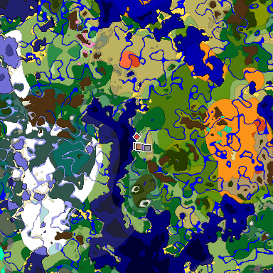 Predicted biome map of Java 1.21.4 seed 90059063178888244 around estimated spawn
