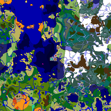 Predicted biome map of Java 1.21.4 seed -4515844022301778207 around estimated spawn