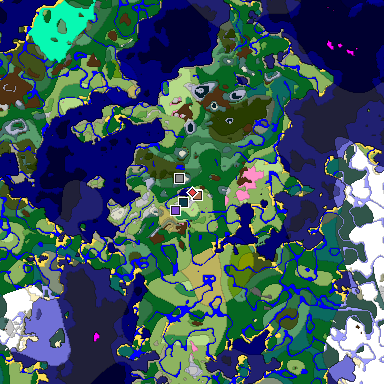 Predicted biome map of Java 1.21.4 seed 8370622356995040387 around estimated spawn