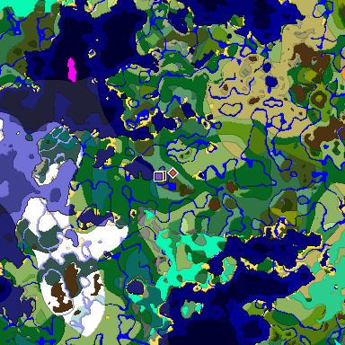 Predicted biome map of Java 1.21.4 seed -1314081162478714488 around estimated spawn
