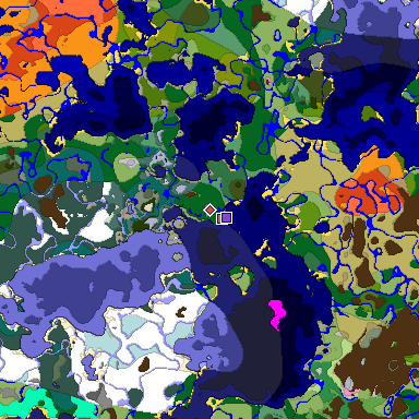 Predicted biome map of Java 1.21.4 seed 7275631185128037241 around estimated spawn