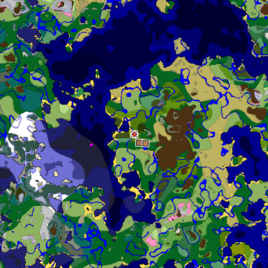 Predicted biome map of Java 1.21.4 seed -1070230271133205715 around estimated spawn
